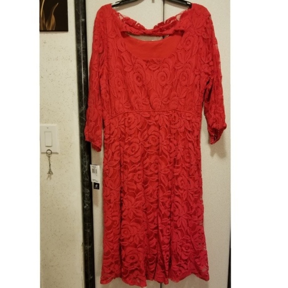 ING Women's Red Bell Sleeves Lace Cocktail Dress - Picture 3 of 4